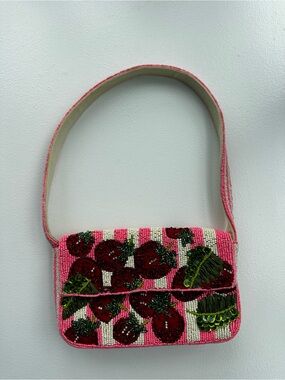 Anthropologie (Maeve) Pink Beaded Strawberry Shoulder Bag